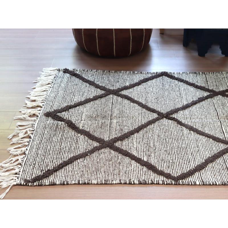 モロッコキリム ザナフィ 143x91cm 連なるひし形 ブラウン