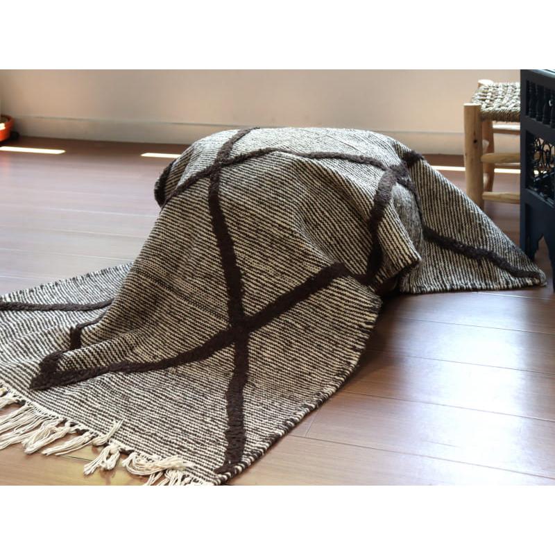 モロッコキリム ザナフィ 143x91cm 連なるひし形 ブラウン