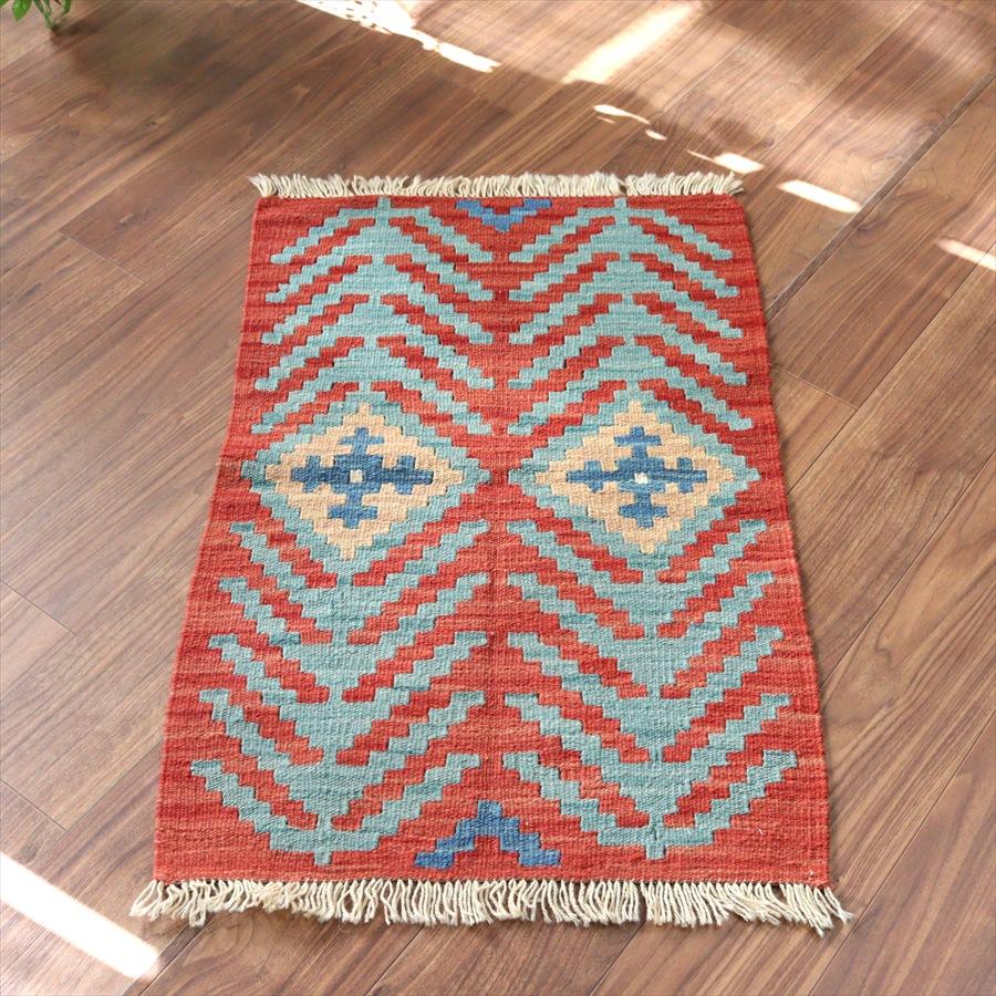 手織りキリム イラン シラーズ 91x61cm カラフルな幾何学モチーフ | 