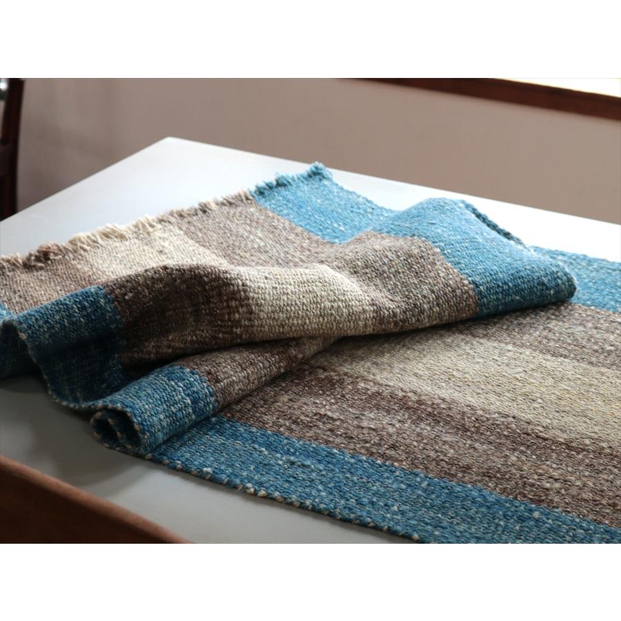 トルコの手織りキリム カルス 124x50cm ブルー＆グレー ストライプ |  | 04