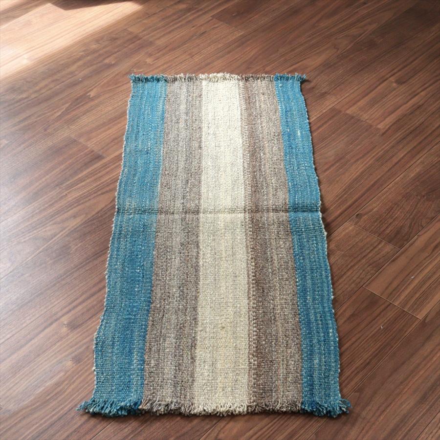 トルコの手織りキリム カルス 115x49cm ブルー＆グレー ストライプ | 