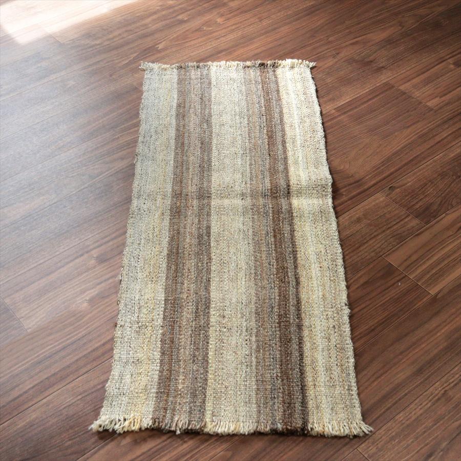 トルコの手織りキリム カルス 118x48cm ブラウン＆アイボリー ストライプ | 