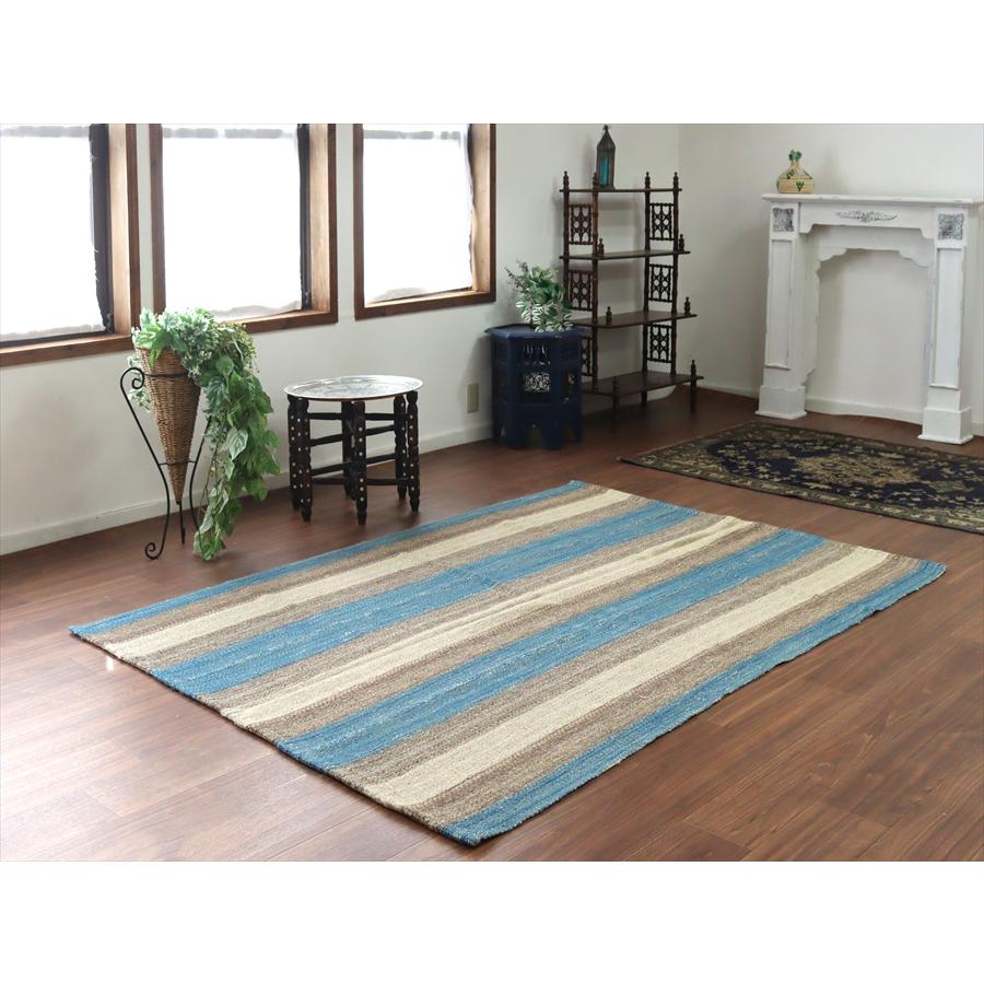 トルコの手織りキリム カルス 209x147cm ストライプ アイボリー＆ブラウン |  | 01