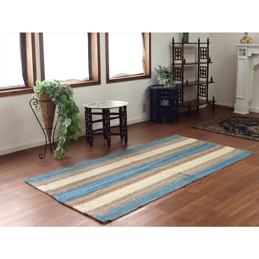 トルコの手織りキリム カルス 198x99cm ストライプ アイボリー＆ブラウン |  | 01