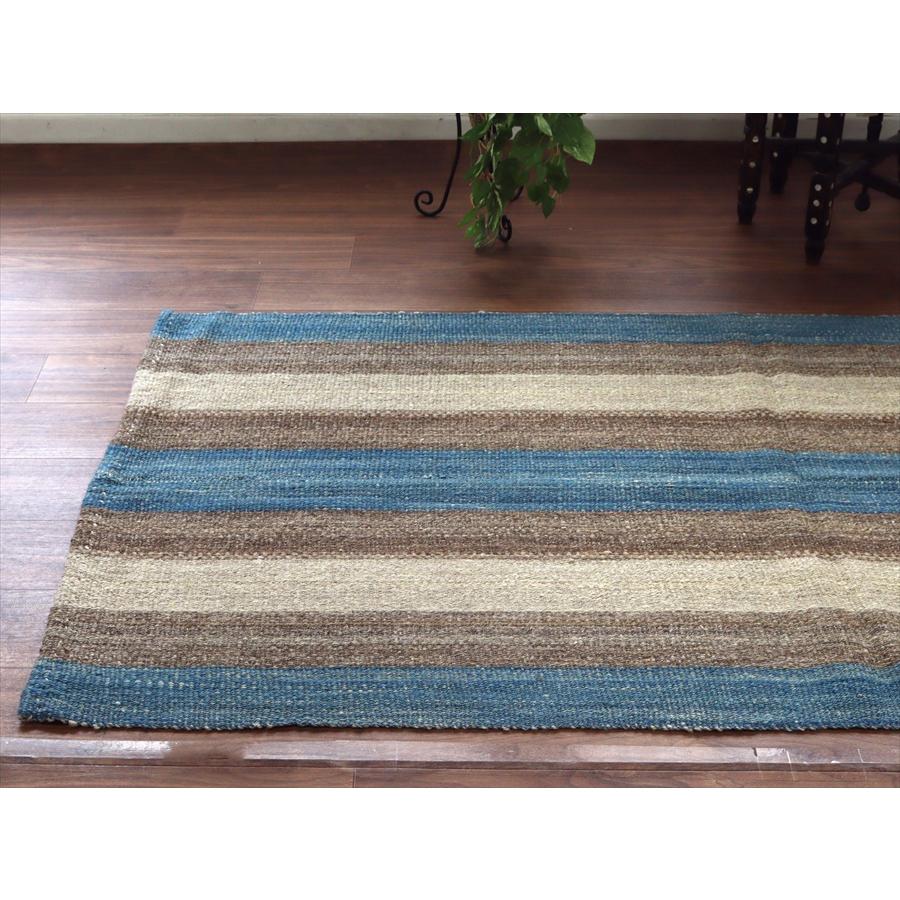 トルコの手織りキリム カルス 198x99cm ストライプ アイボリー＆ブラウン |  | 03