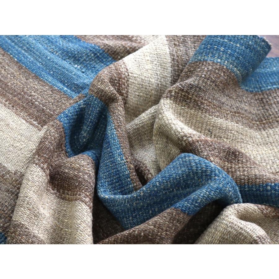 トルコの手織りキリム カルス 198x99cm ストライプ アイボリー＆ブラウン |  | 06