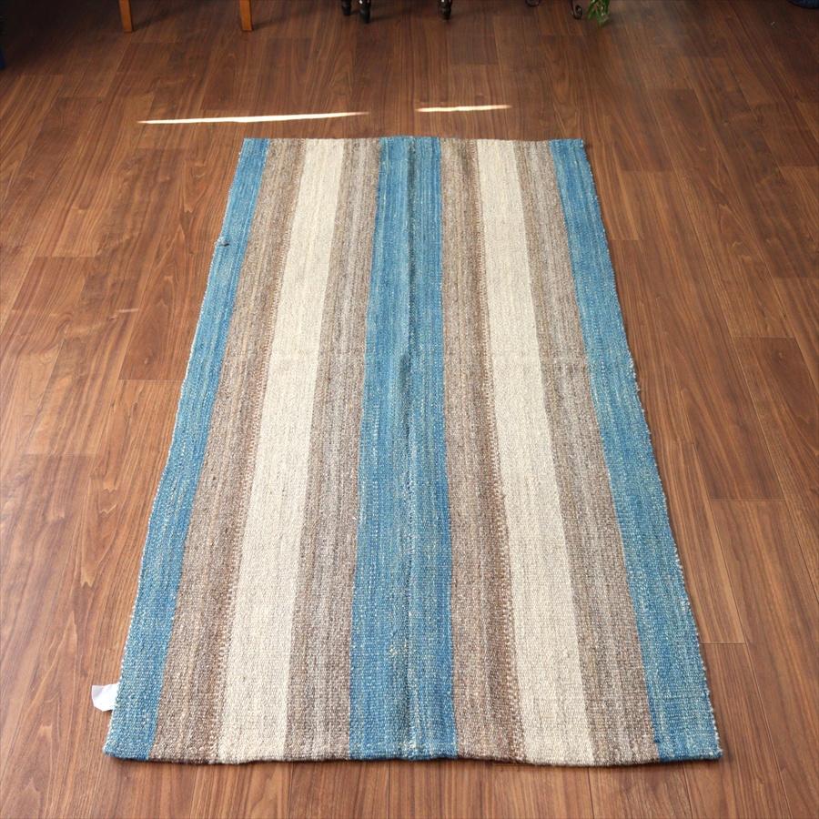 トルコの手織りキリム カルス 198x98cm ストライプ アイボリー＆ブラウン | 