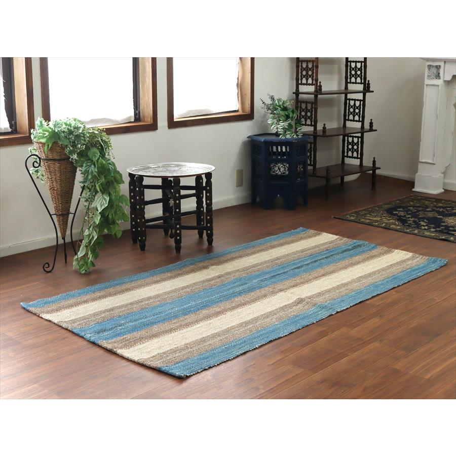 トルコの手織りキリム カルス 198x98cm ストライプ アイボリー＆ブラウン |  | 01