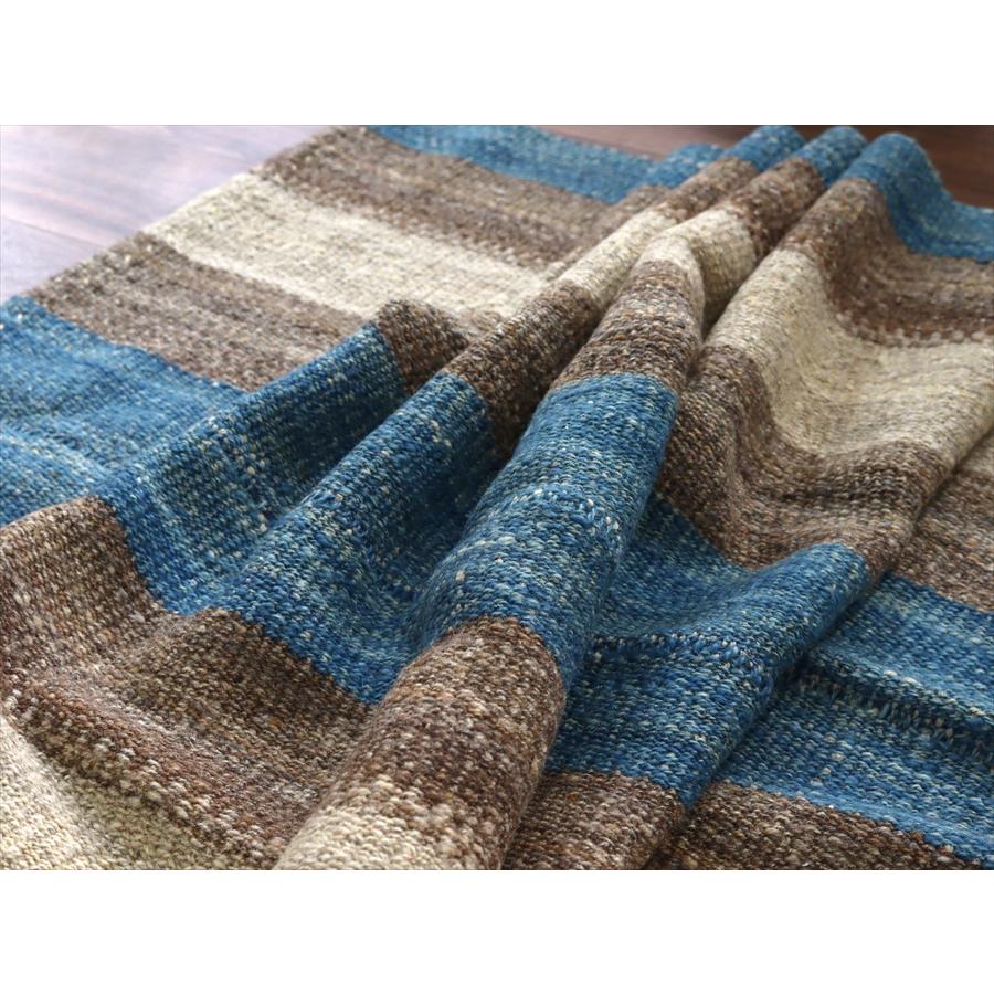 トルコの手織りキリム カルス 198x98cm ストライプ アイボリー＆ブラウン |  | 08