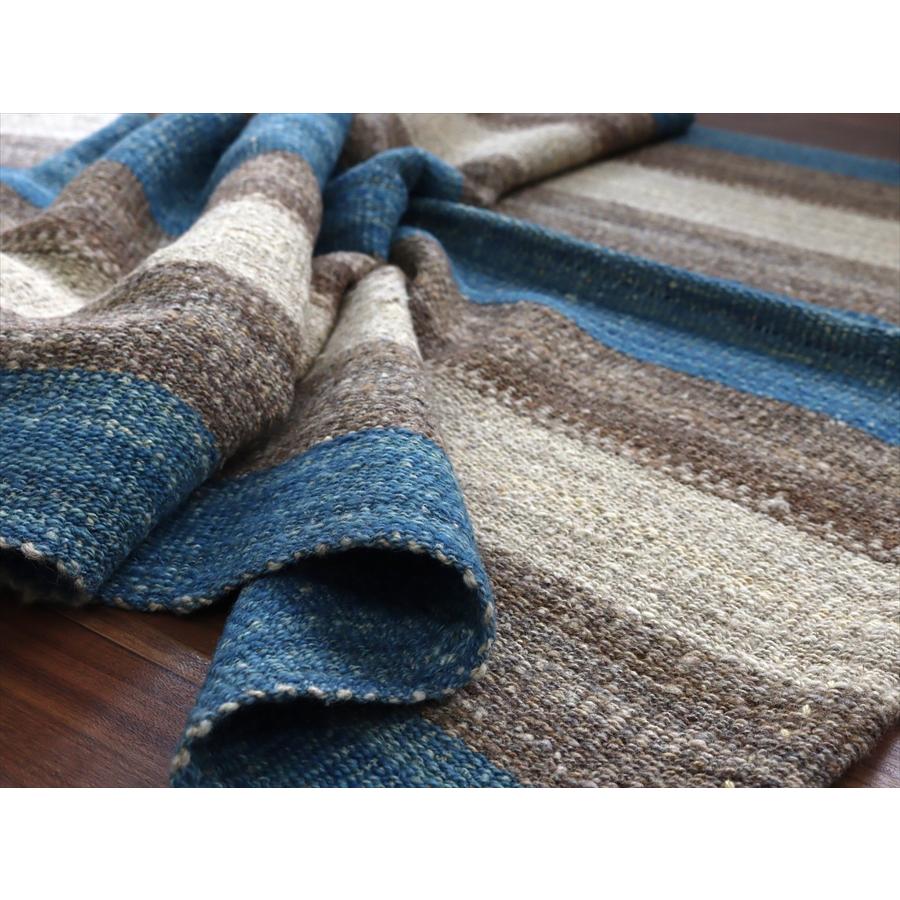 トルコの手織りキリム カルス 198x98cm ストライプ アイボリー＆ブラウン |  | 09