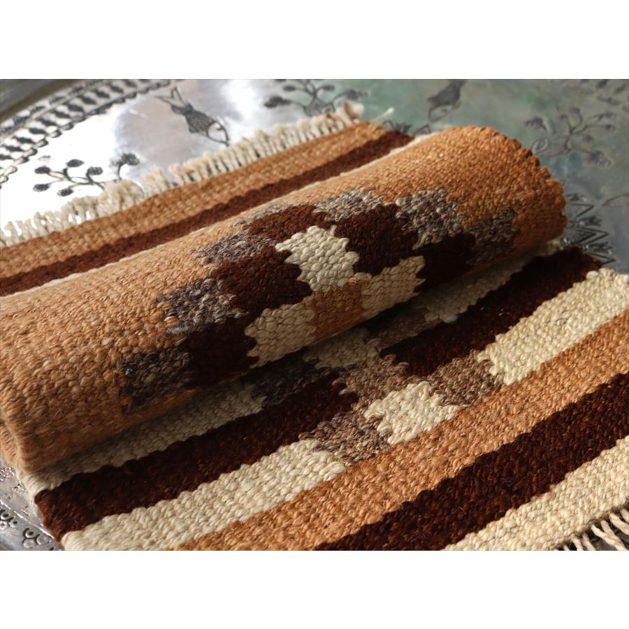 トルコの手織りキリム カルス 46x25cm 幾何学モチーフ ブラウン |  | 03
