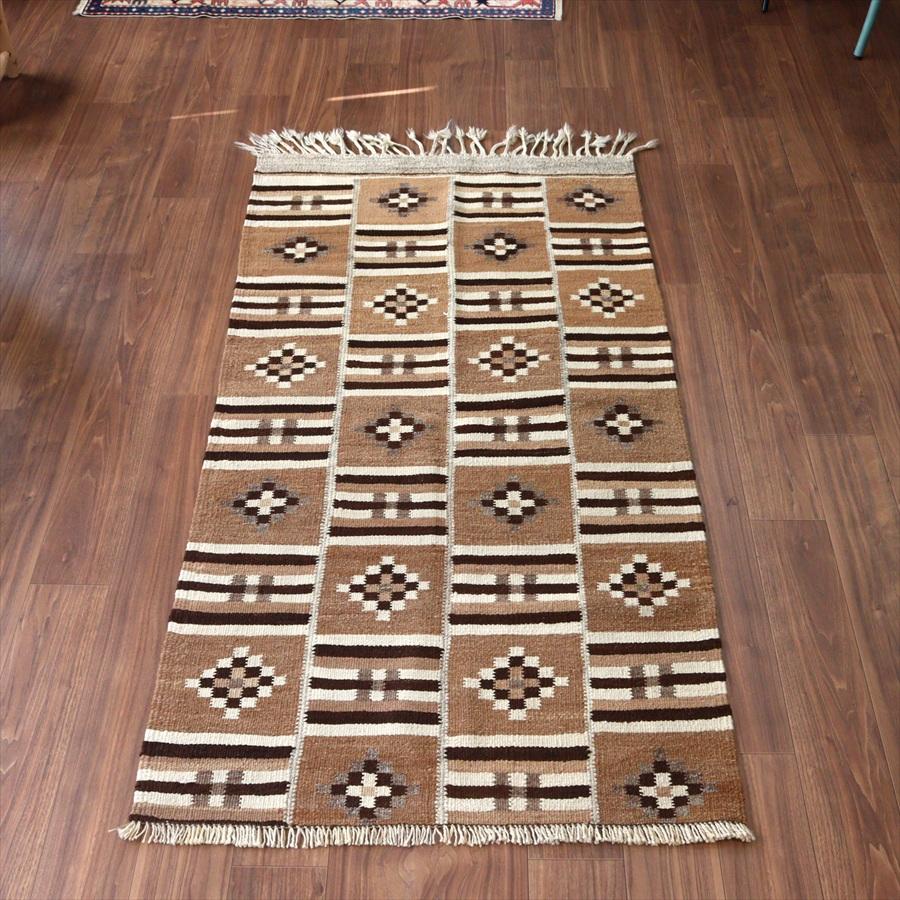 トルコの手織りキリム カルス 193x100cm 幾何学モチーフ ブラウン | 