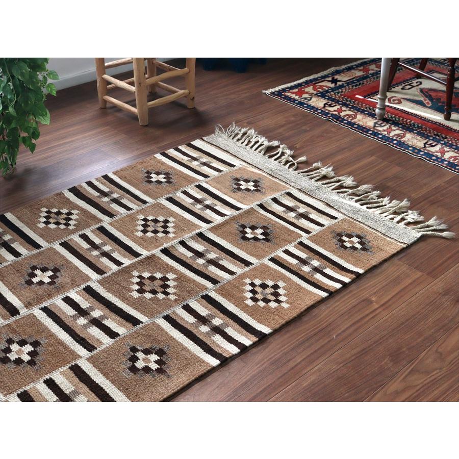 トルコの手織りキリム カルス 193x100cm 幾何学モチーフ ブラウン |  | 02