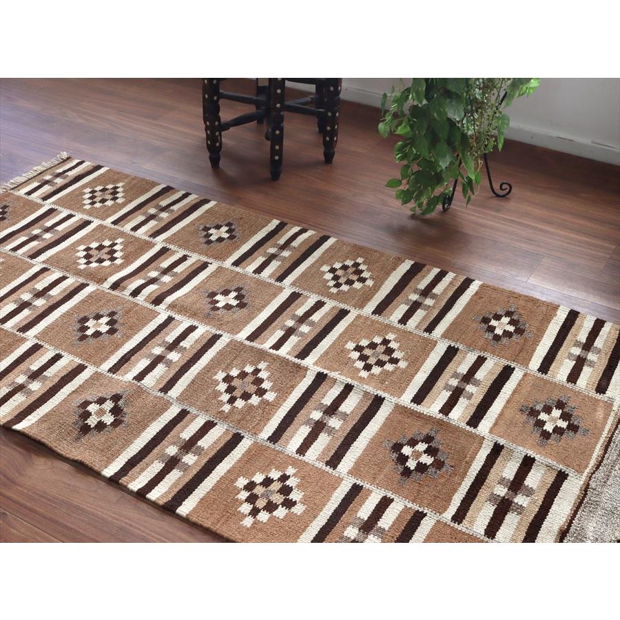 トルコの手織りキリム カルス 193x100cm 幾何学モチーフ ブラウン |  | 07