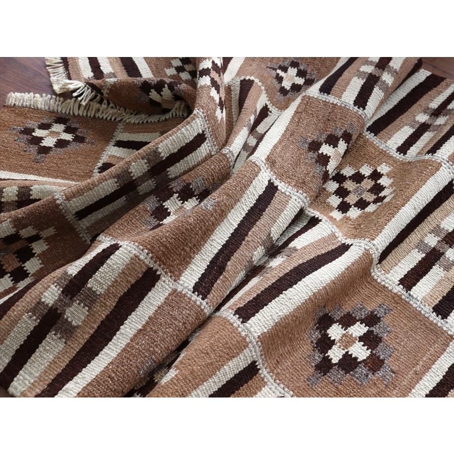 トルコの手織りキリム カルス 193x100cm 幾何学モチーフ ブラウン |  | 08