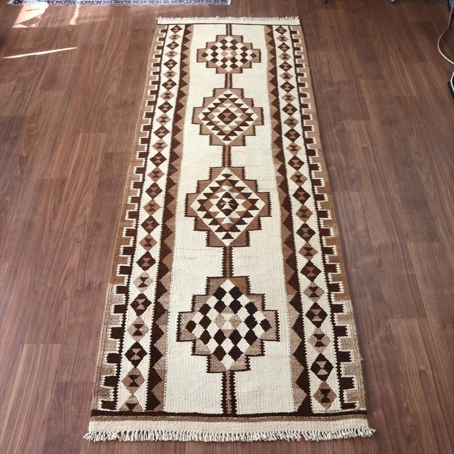 トルコの手織りキリム カルス 277x96cm メダリオンと幾何学モチーフ | 