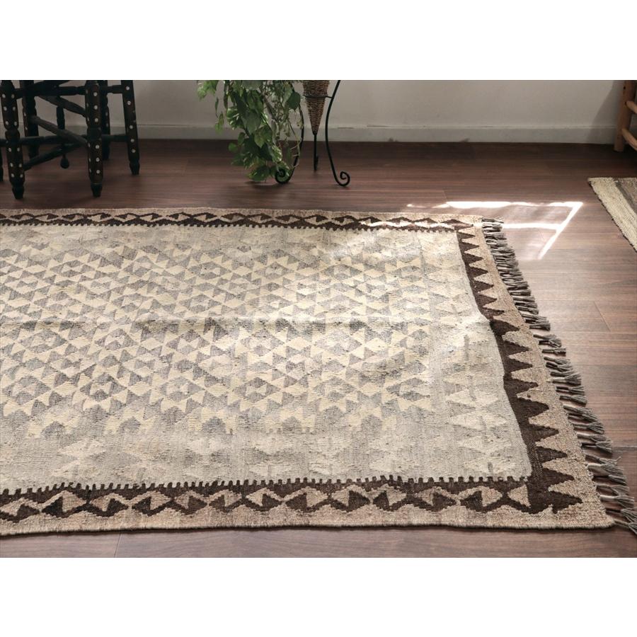 モノトーン シンプルな手織りキリム 189x143cm 幾何学モチーフ アフガンキリム_2