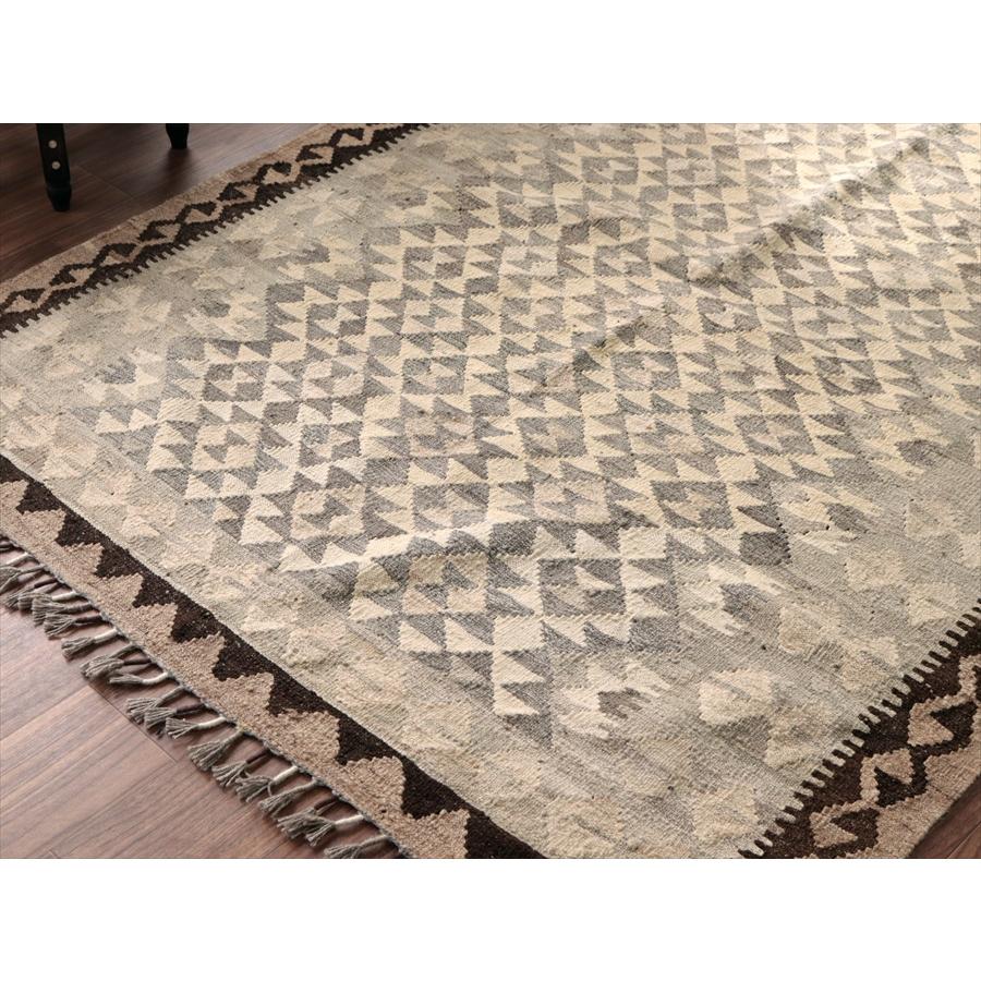 モノトーン シンプルな手織りキリム 189x143cm 幾何学モチーフ アフガンキリム_3