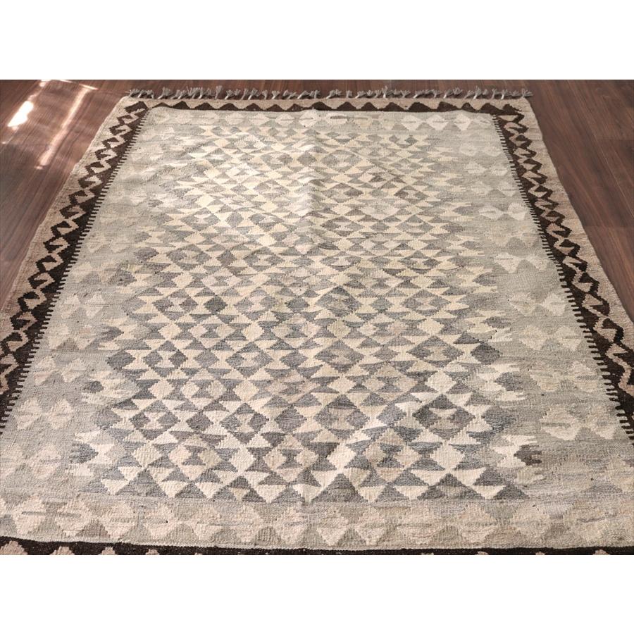 モノトーン シンプルな手織りキリム 189x143cm 幾何学モチーフ アフガンキリム_9