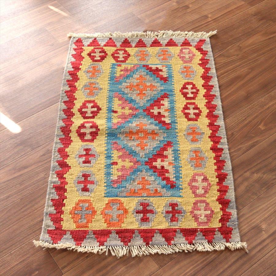 カシュカイキリム イラン 手織り 100x61cm カラフルな幾何学モチーフ | 