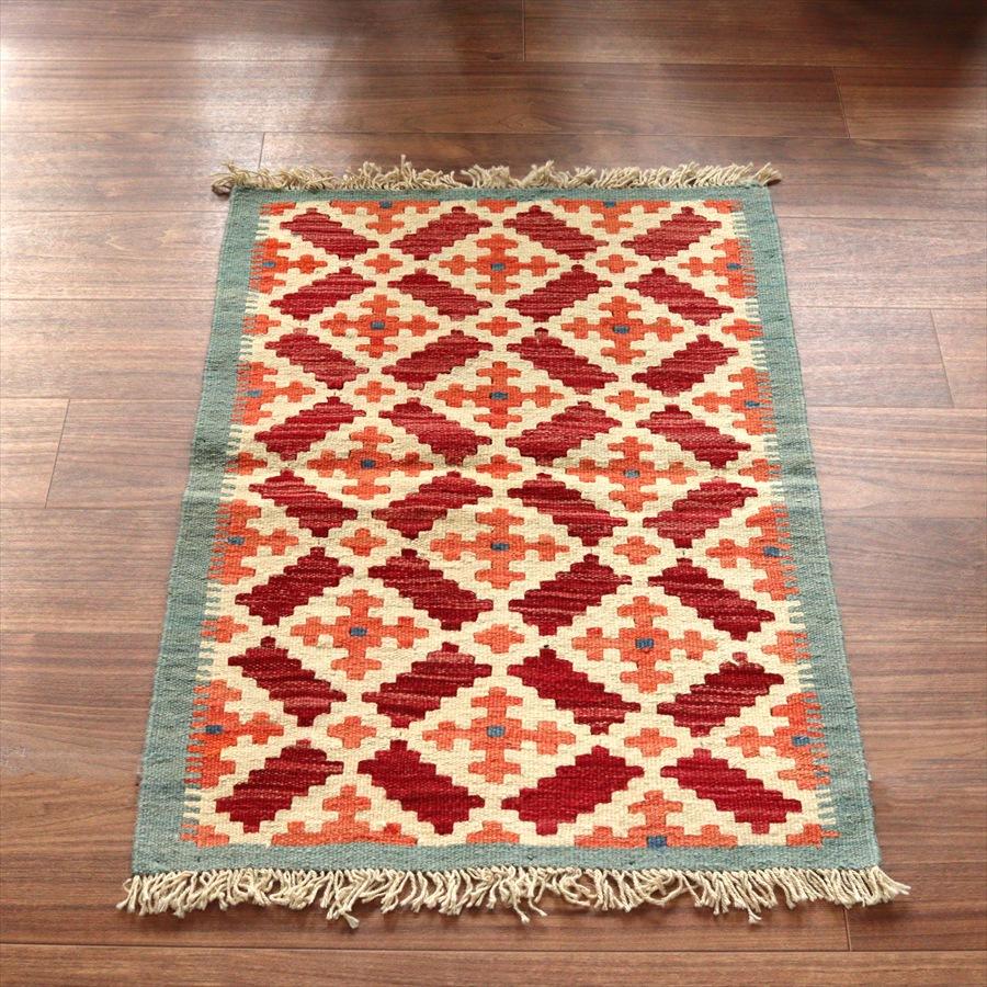 カシュカイキリム イラン 手織り 89x61cm カラフルな幾何学モチーフ | 