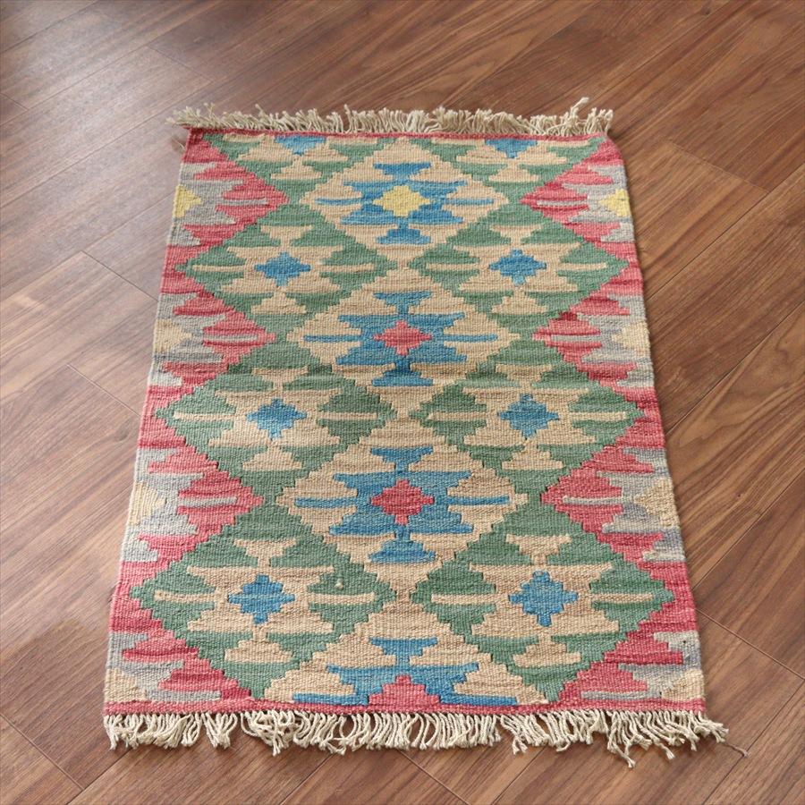 カシュカイキリム イラン 手織り 98x61cm カラフルな幾何学モチーフ | 