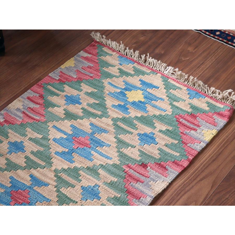 カシュカイキリム イラン 手織り 98x61cm カラフルな幾何学モチーフ |  | 02