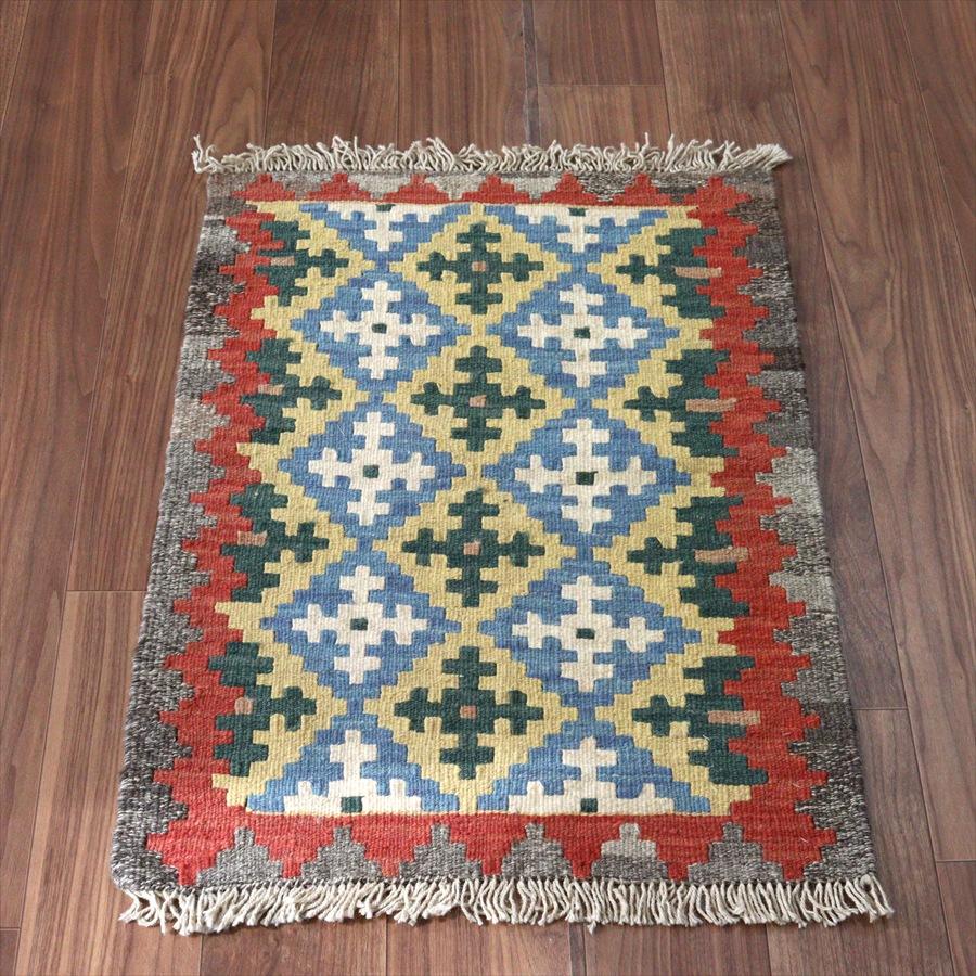 カシュカイキリム イラン 手織り 87x64cm カラフルな幾何学モチーフ | 