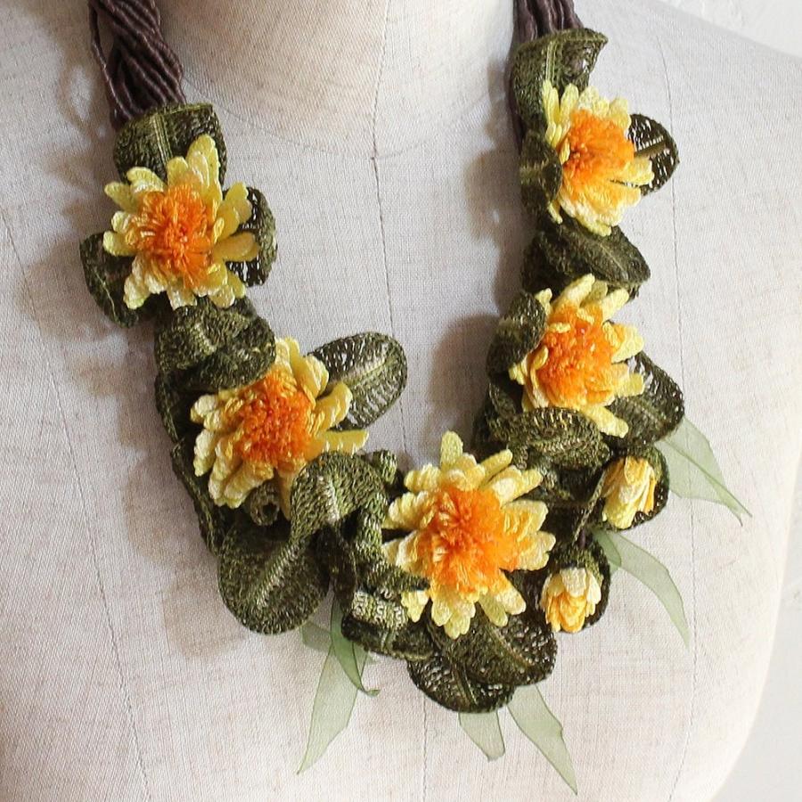 ハンドメイドレースフラワー ボタニカルネックレス大輪のガーベラ オヤモチーフ | ブランド登録なし | 01