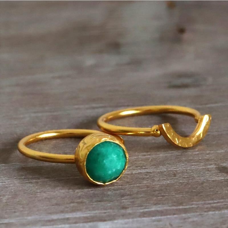 エメラルド ２連リング 22KGP サークル アルサメイア トルコジュエリーGreen Jade Ring | ブランド登録なし | 01