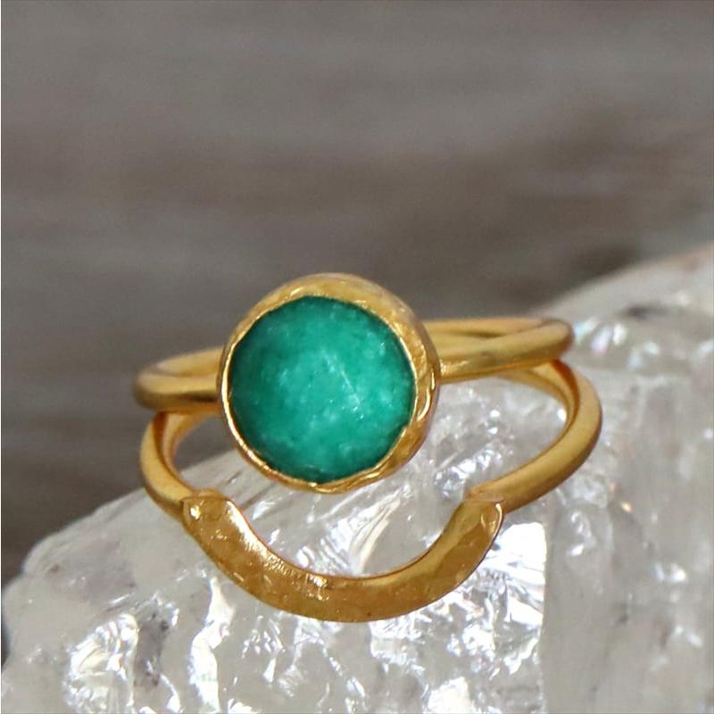 エメラルド ２連リング 22KGP サークル アルサメイア トルコジュエリーGreen Jade Ring | ブランド登録なし | 02