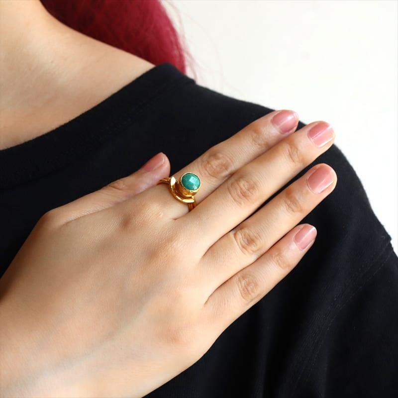 エメラルド ２連リング 22KGP サークル アルサメイア トルコジュエリーGreen Jade Ring | ブランド登録なし | 03