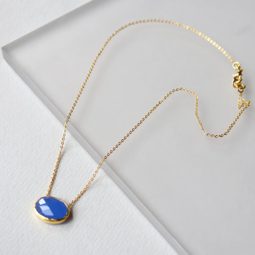 ブルーカルセドニー 横型オーバルネックレス 22KGP アルサメイア 天然石ひと粒ペンダント | ブランド登録なし | 02
