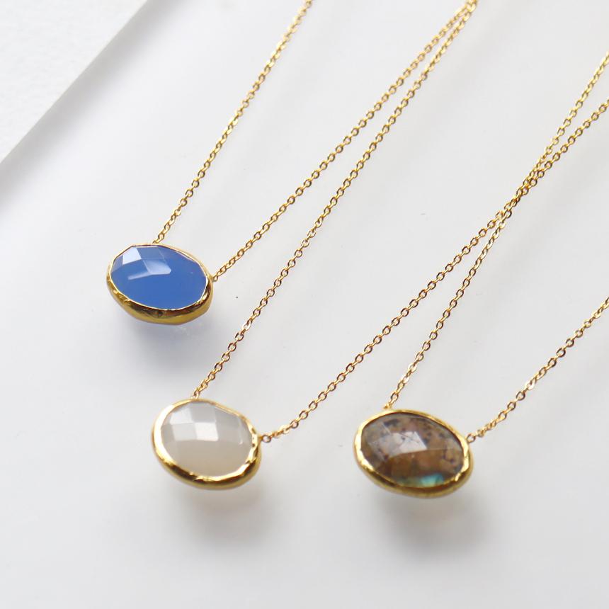 ブルーカルセドニー 横型オーバルネックレス 22KGP アルサメイア 天然石ひと粒ペンダント | ブランド登録なし | 03