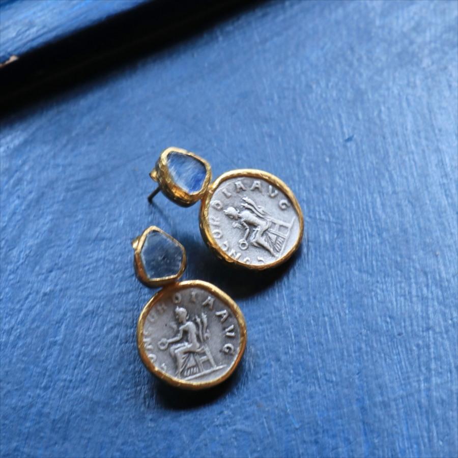 アルサメイア ラピスラズリ＆コインピアス 【現品】 天然石22Kゴールドプレーテッド トルコジュエリー シルバー＆ゴールド | ブランド登録なし | 01