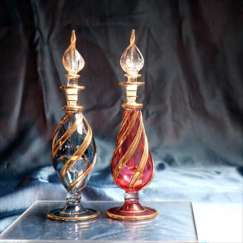 エジプトガラス香水瓶 2本セット ファラオ ブルー/パープル