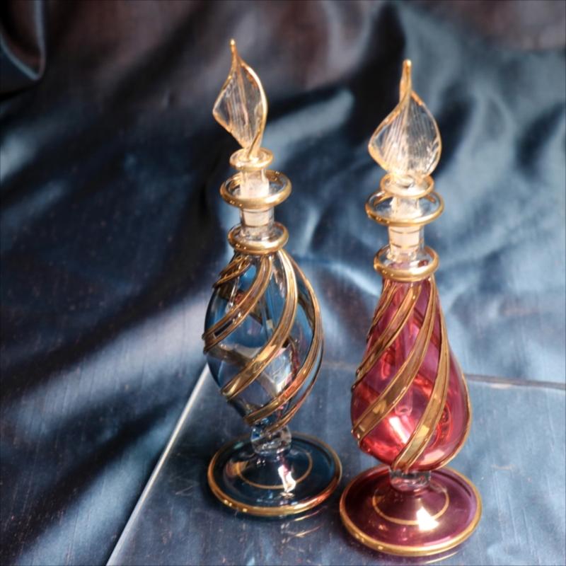 エジプトガラス香水瓶 2本セット ファラオ ブルー/パープル