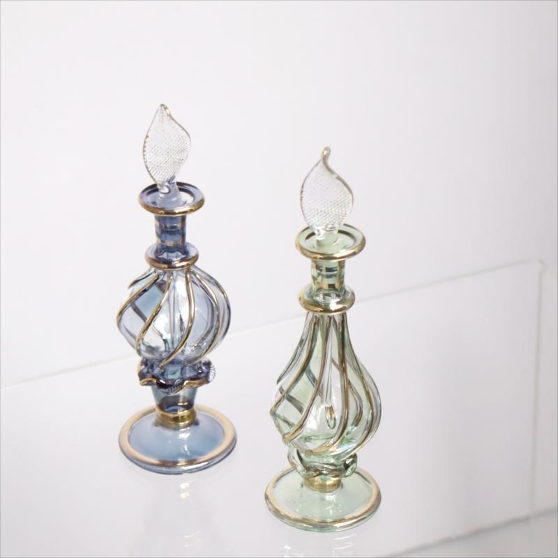 エジプト ガラス香水瓶 11cm 2本セット ゴールドライン ファラオ