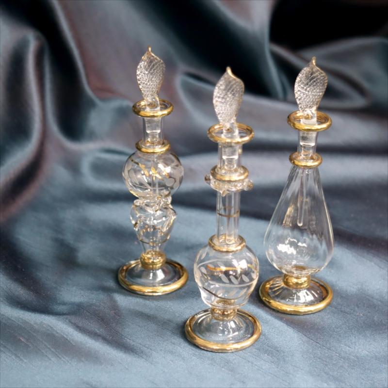 エジプト香水瓶 3本セット ガラスボトル クリア : インプレッション