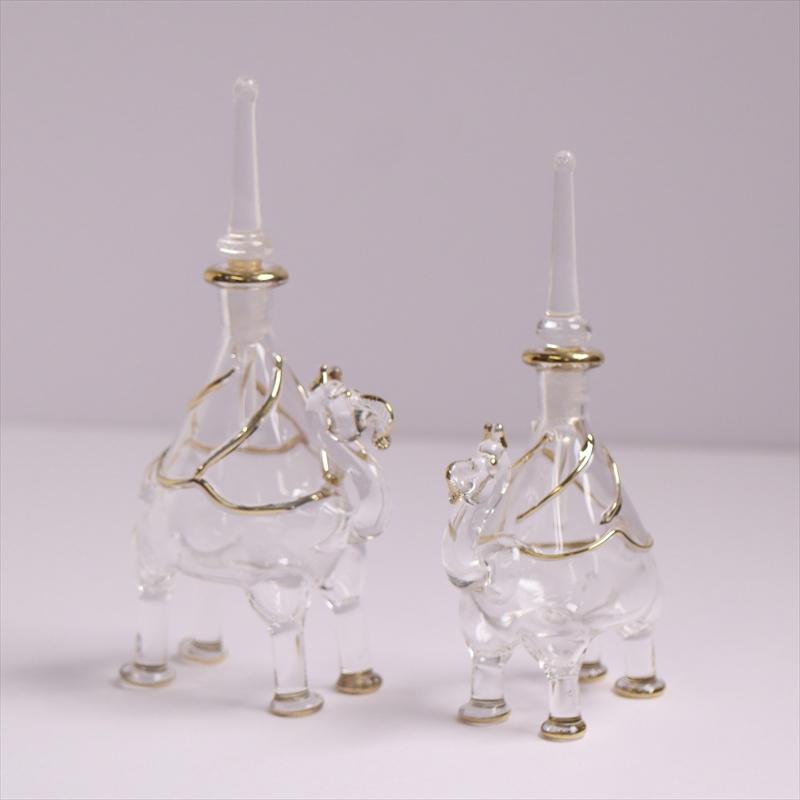 エジプト香水瓶 手吹きガラスの工芸品/ラクダ2頭セット クリア