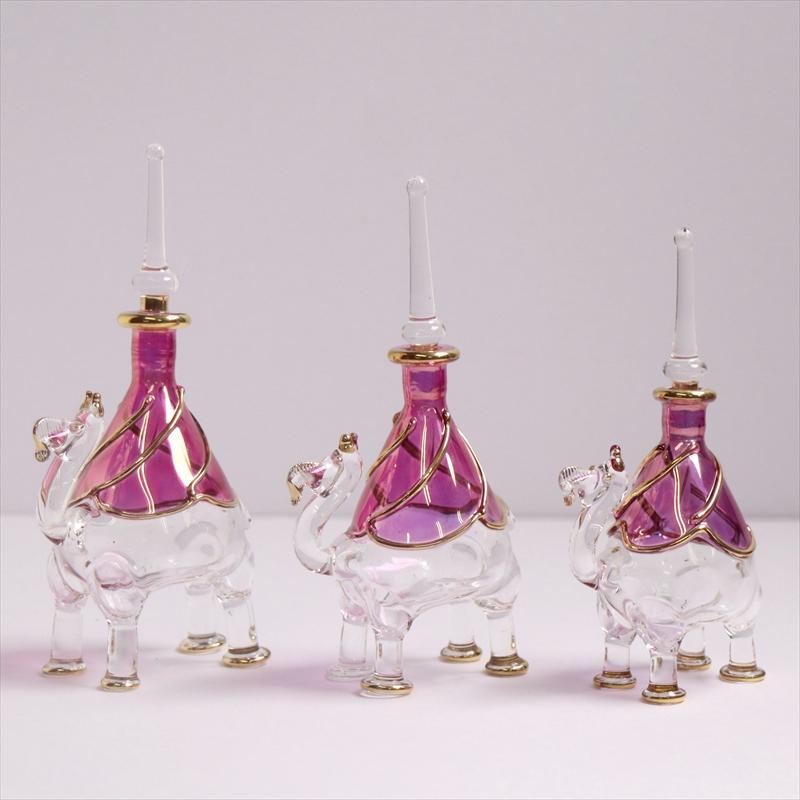 エジプト香水瓶 手吹きガラスの工芸品/ラクダ3頭セット パープル