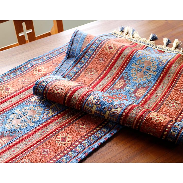 テーブルランナー140cm/ベッドスロー アジデルハ ブルー 【トルコ シュニール素材】 | ブランド登録なし | 04