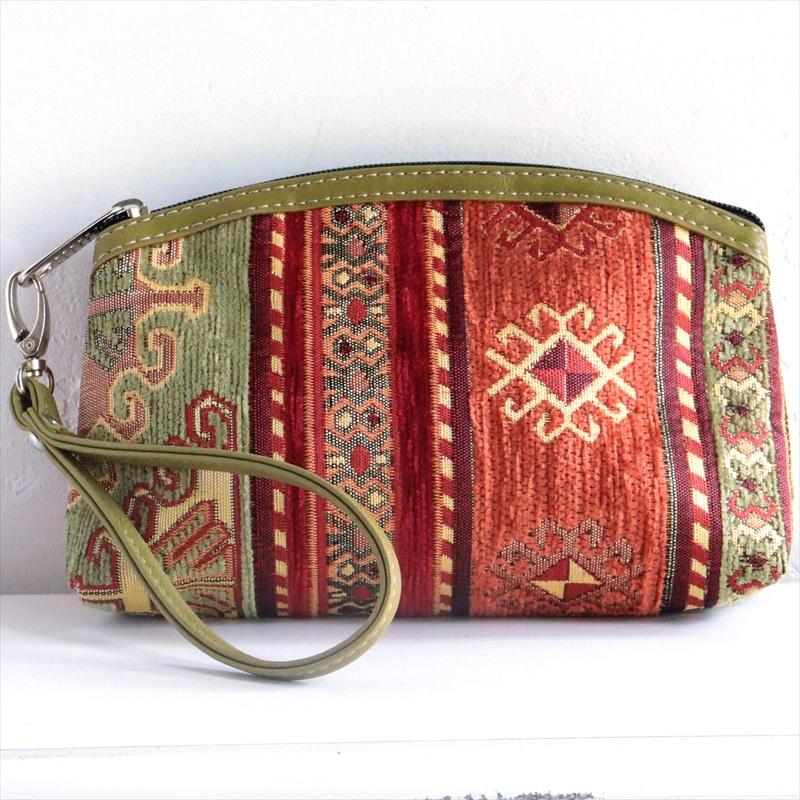 トルコデザインのポーチ シュニール素材 アジデルハ オリーブグリーン | ブランド登録なし | 01