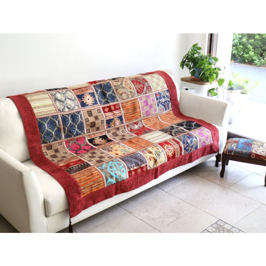 ソファカバー マルチカバー 150cm正方形 パッチワーク シュニール素材 インテリアファブリック トルコ製 | ブランド登録なし | 01