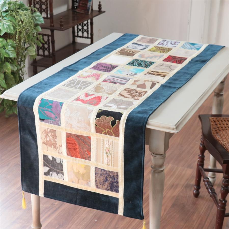 テーブルランナー　モザイクパッチワーク 142x50cmサイズ シュニール素材 | 