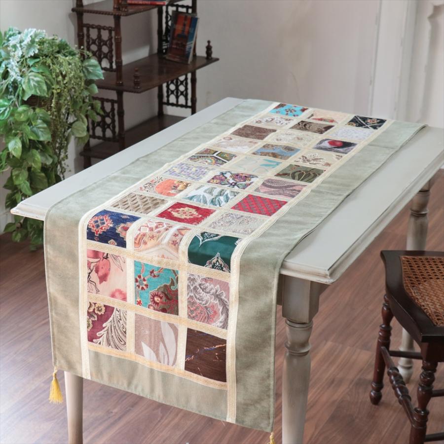 テーブルランナー　モザイクパッチワーク 142x50cmサイズ シュニール素材 | 