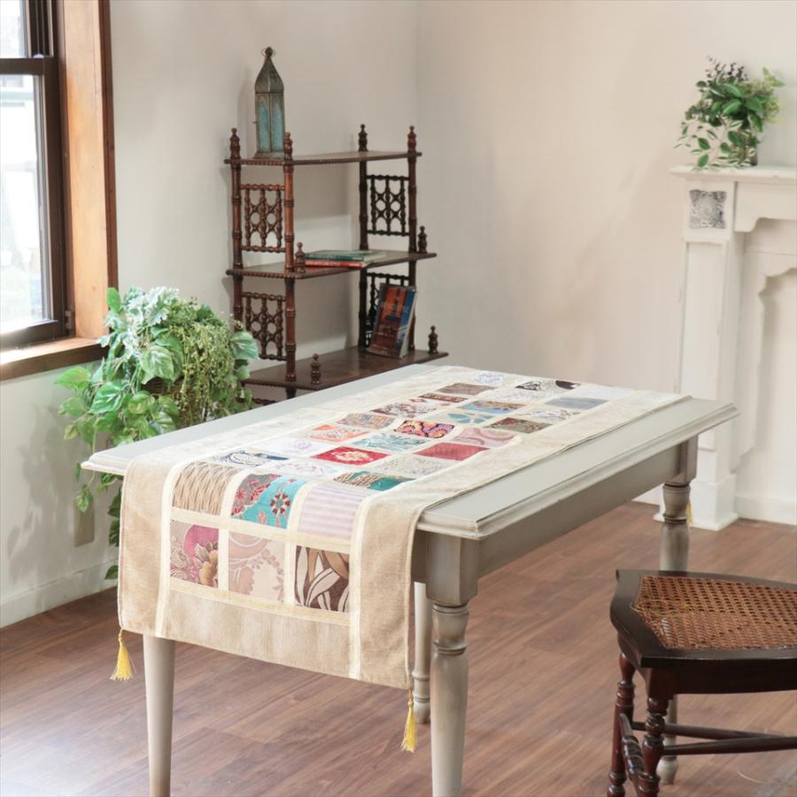 テーブルランナー　モザイクパッチワーク 142x50cmサイズ シュニール素材 |  | 01