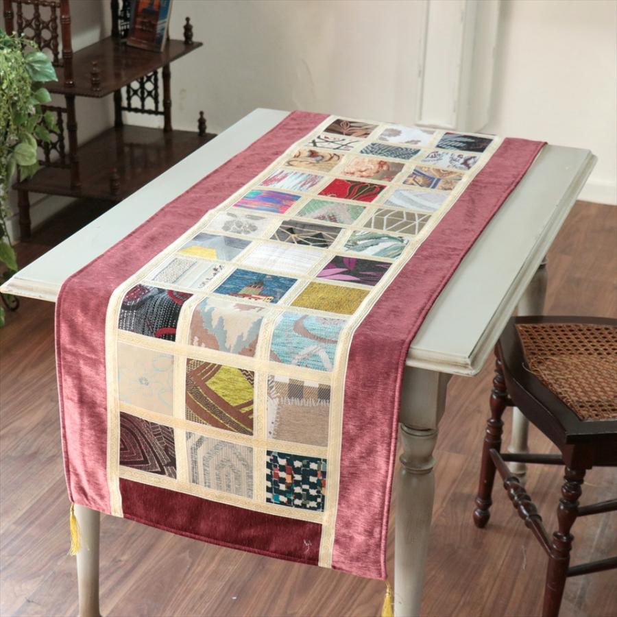 テーブルランナー　モザイクパッチワーク 142x50cmサイズ シュニール素材 | 