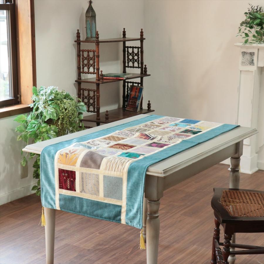 テーブルランナー　モザイクパッチワーク 142x50cmサイズ シュニール素材 |  | 01