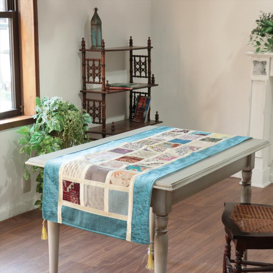 テーブルランナー　モザイクパッチワーク 142x50cmサイズ シュニール素材 |  | 01